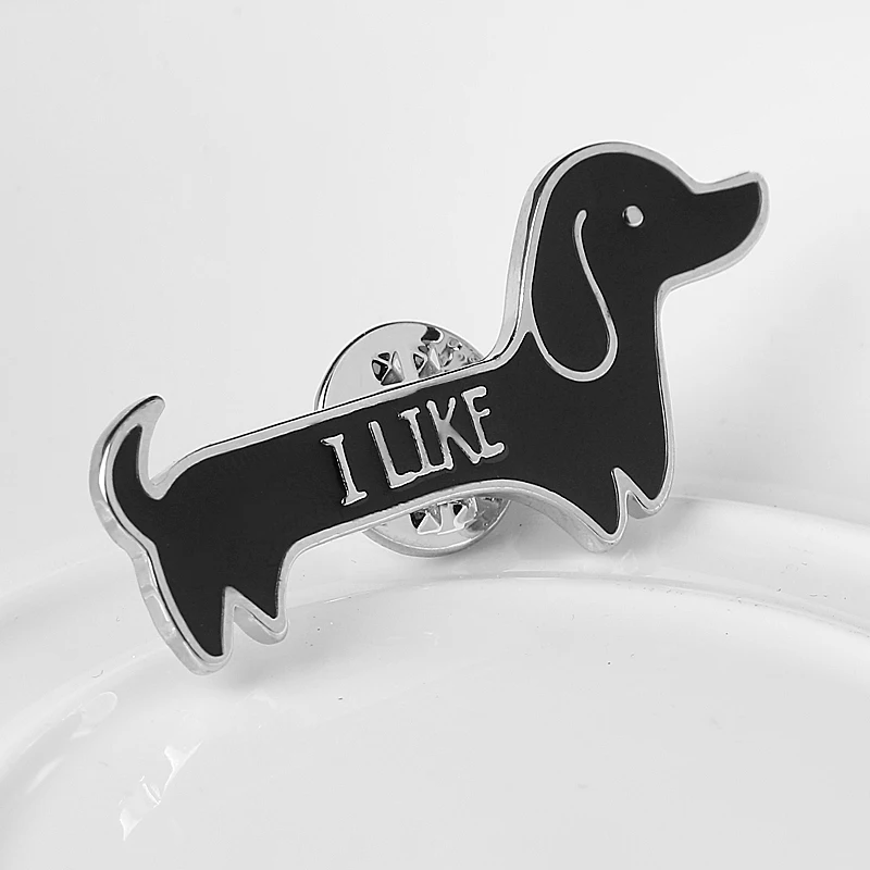 Animal Dog Brooch I LIKE Dachshund Dog Lapel Pin Cute Women Men Bag Pins Accessories Metal Colar Gift