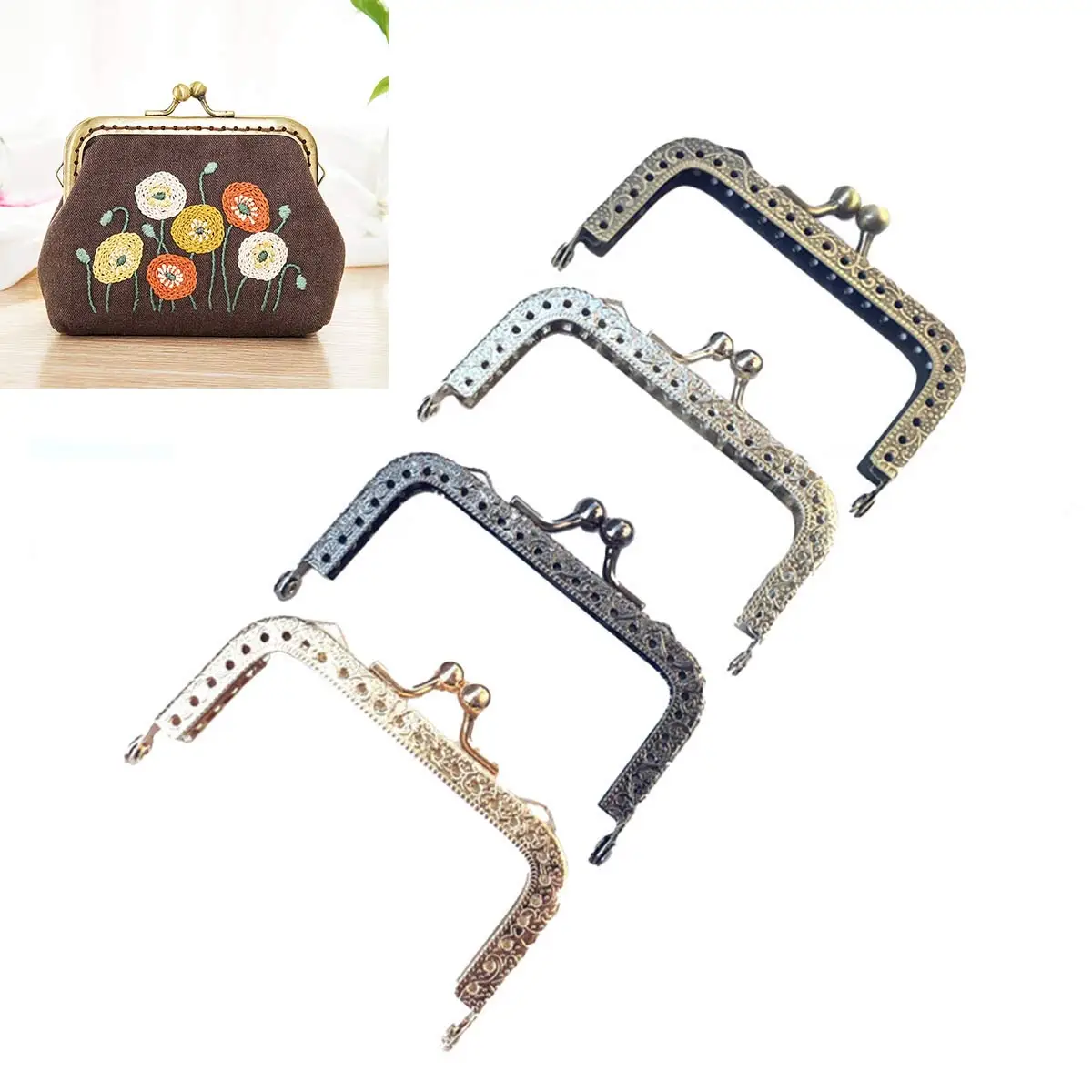 30PCS Square Purse Frame Kiss Clasps Lock 85mm Embossed Multicolor DIY Women’s Wallet Handbag Handmade Clutch Hardware