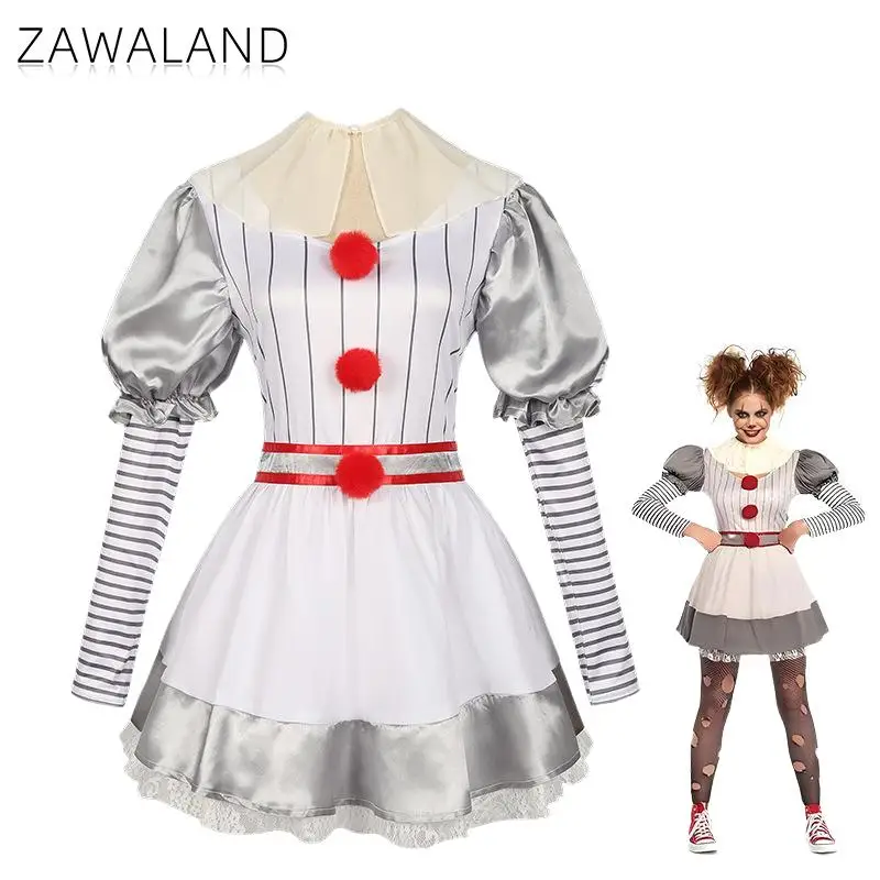 

Zawaland Halloween IT Movie Dress for Women Creepy Clown Costume Victorian Cosplay Gown Sexy Horror Dresses Adult Party Outfit