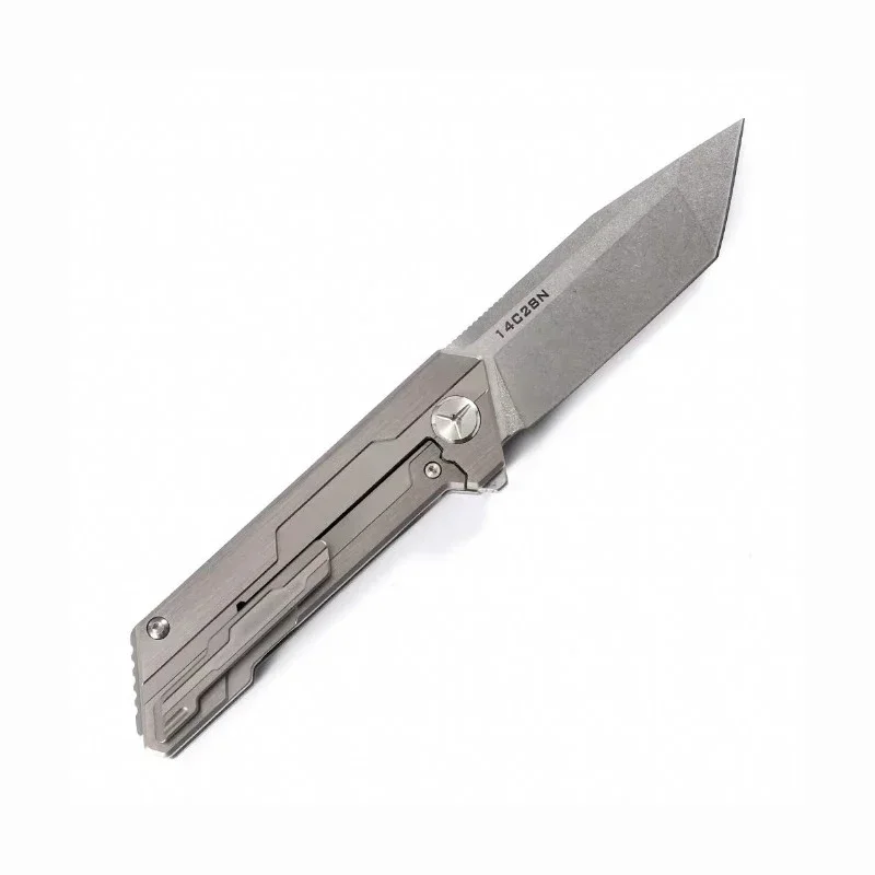 Tracer Pocket Folding Knife Stonewash 14C28N Blade TC4 Titanium Alloy Handle Tactical Rescue Hunting EDC Survival Tool Knives