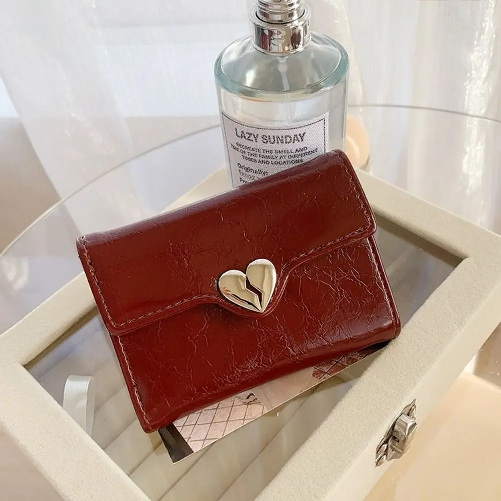 

Fashion Korean Crack Heart Wallet Short PU Leather Women's Leather Wallet High Quality Fold Student Purse Girls