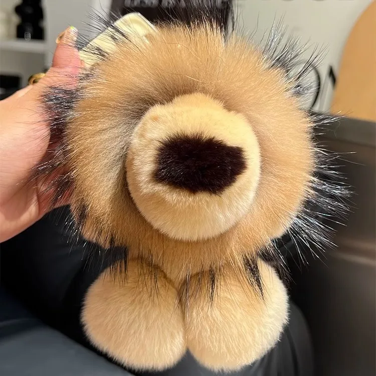 Cute otter rabbit fur little lion keychain car key ring pendant plush doll toy backpack bag hanging ornament gift view 3