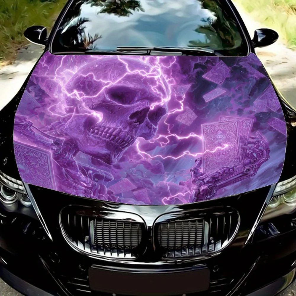 

Purple Lightning Skull Car Hood Wrap Color Vinyl Sticker Decal Truck Graphic Bonnet Custom Car Decoration Stickers Car Parts Acc
