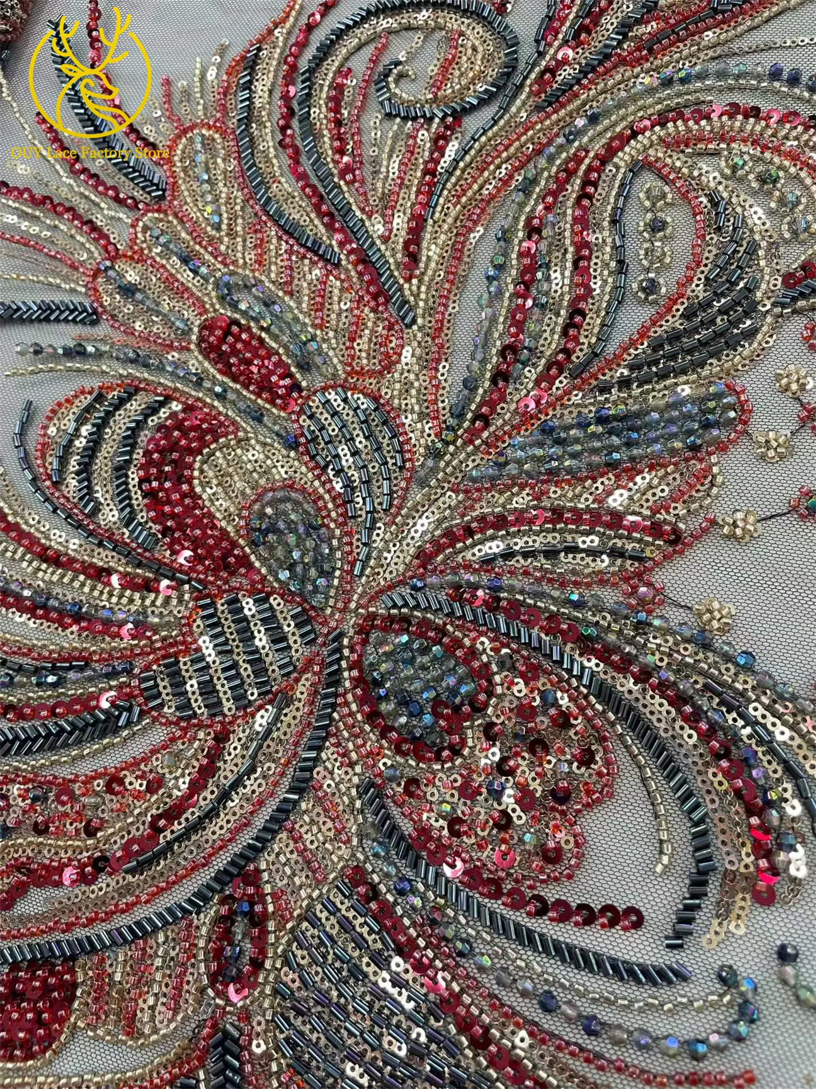 5 Yards luxuriöser afrikanischer Perlenstoff für Bräutigame 2026, exquisite nigerianische Pailletten-Stickerei-Spitze für Damen-Abendkleider zum Nähen – Detail 7
