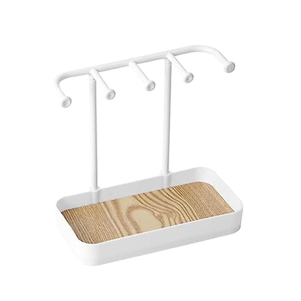 

Jewelry Organizer Stand, Necklaces Holder with Wooden Tray, Necklace Display Stand Jewelry Storage Hooks White