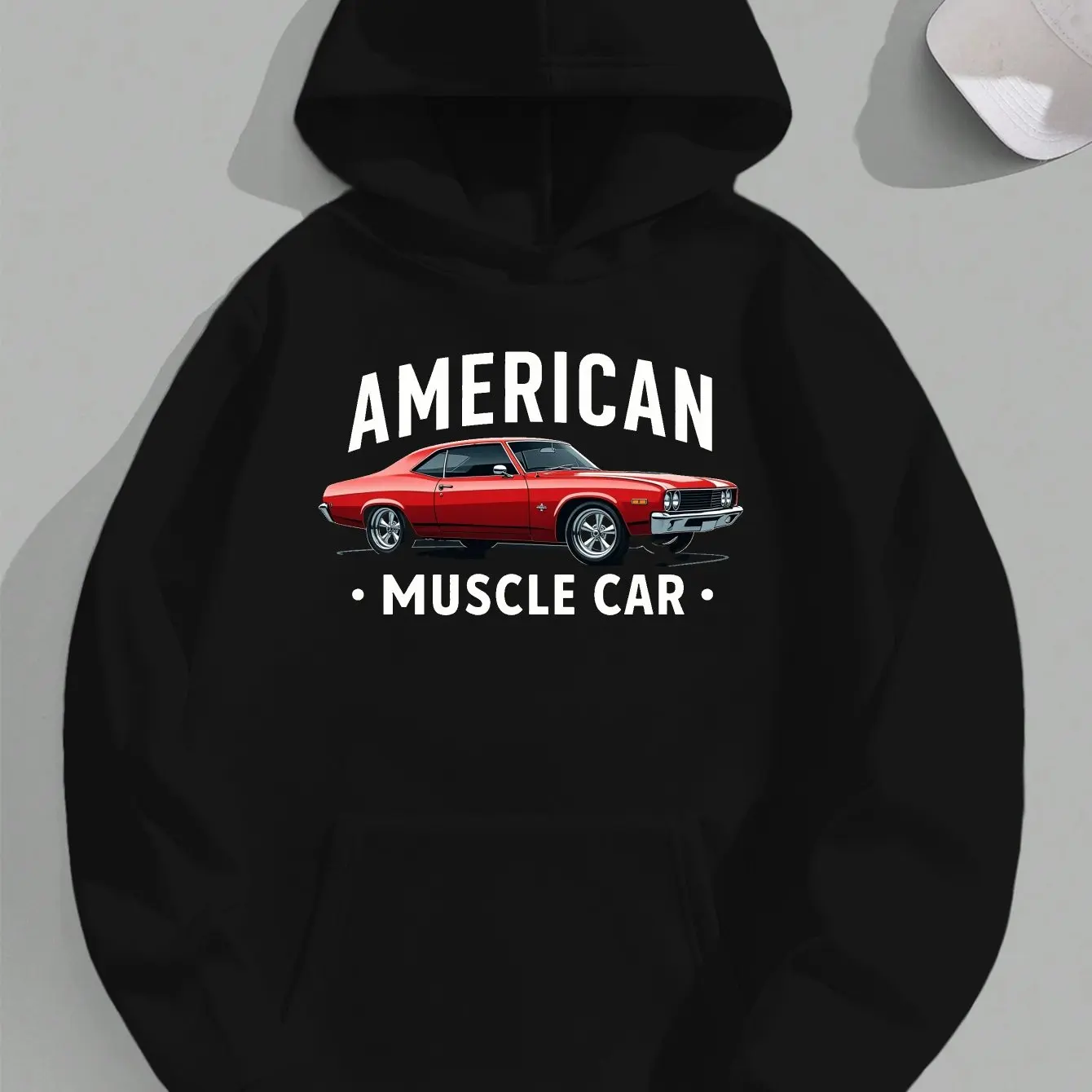 

Толстовка с капюшоном в американском стиле Muscle Car, черный, красный, белый принт, 2021, уличная одежда, пуловер большого размера, винтажный дизайн автомобиля с жирной типографией ​