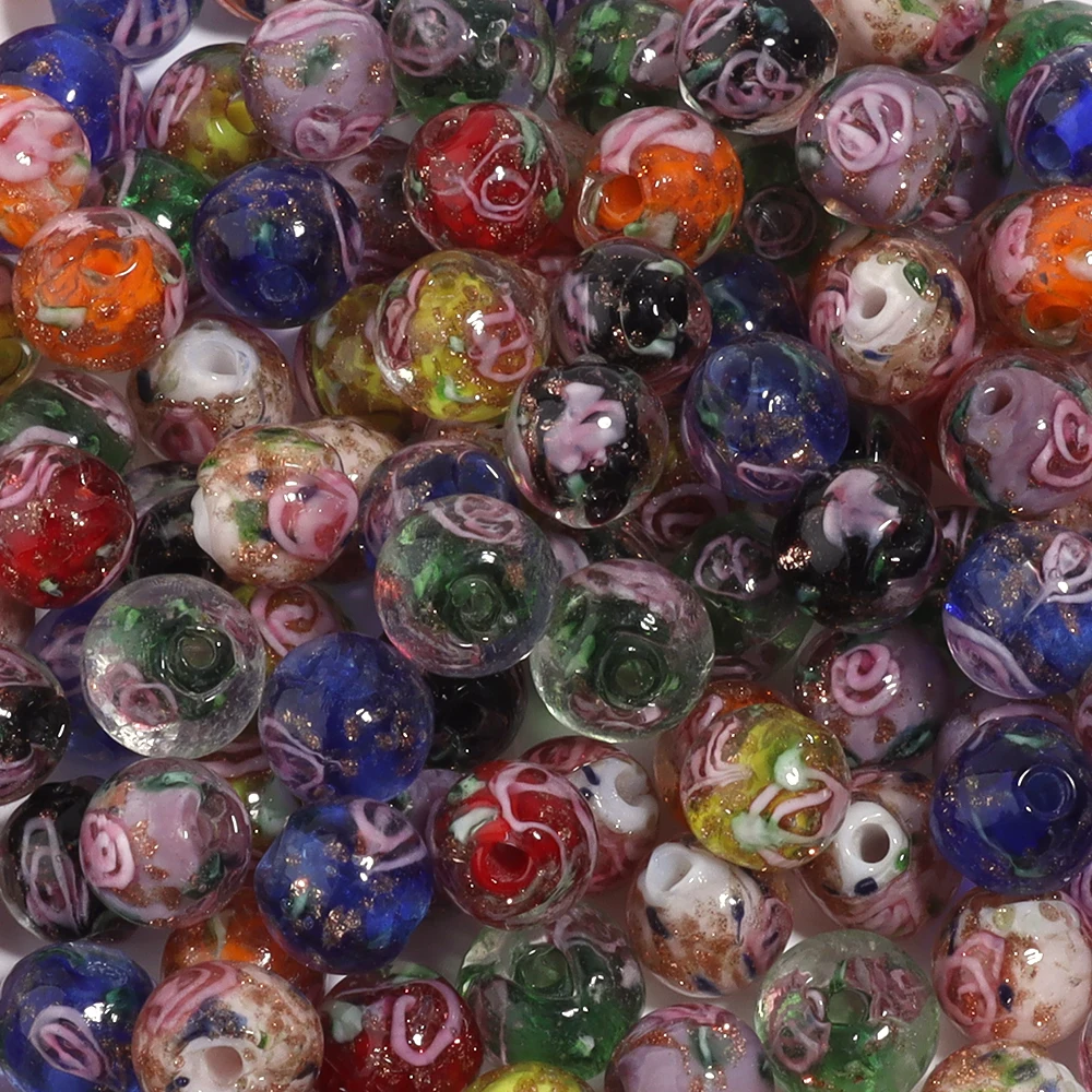 10 Stück 8 mm Blumen-Lampwork-Perlen, buntes Glas, rund, lose Perlen für Schmuckherstellung, DIY-Armband, Halskette, Ohrringe, Zubehör