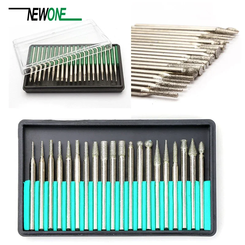 30PCS 3.0mm Diamond Burr Bits Drill For Engraving Rotary Art File Drill Bits Polishing Grinding Head Machines Tool Accessories