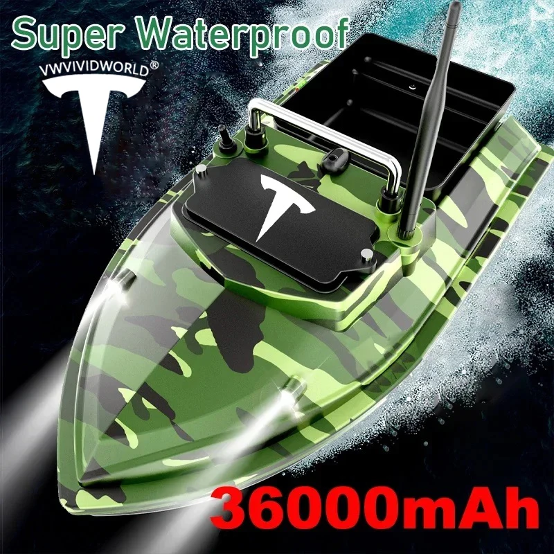 VWVIVIDWORLD,36000mAh,500M 거리, RC 낚시 미끼 보트, 2Kg 로딩, 배터리 부족 경보, 듀얼 모터, 레벨 8 바람에 저항, VX 