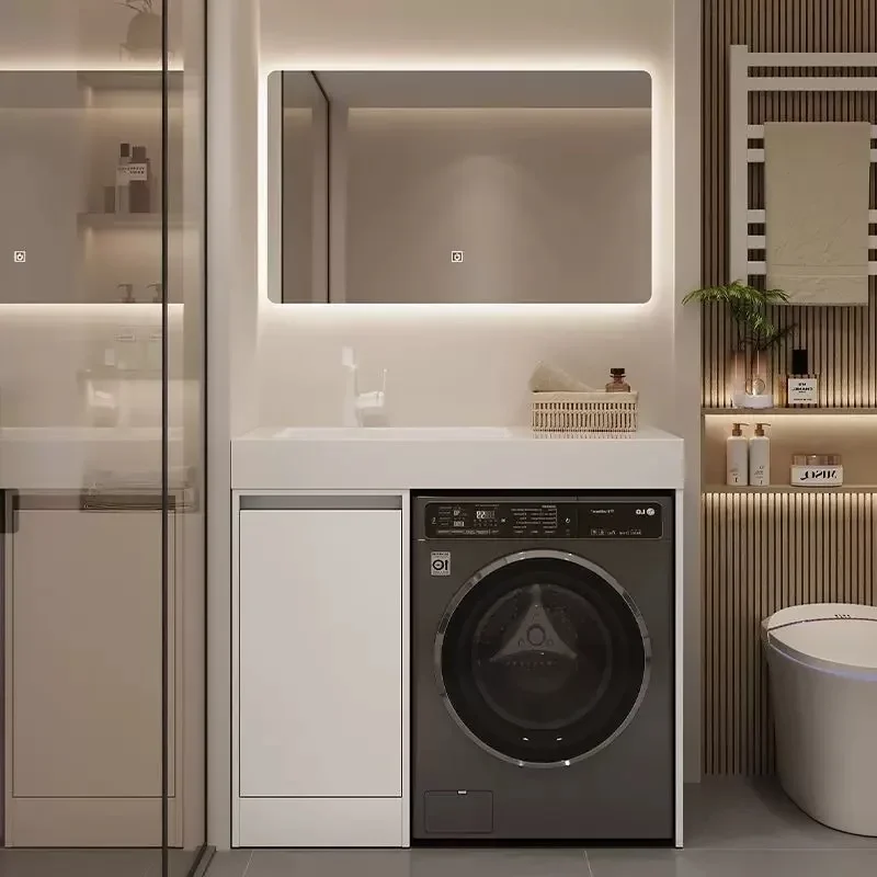 

Balcony, washing machine cabinet, rock slab, integrated basin, bathroom, combination, toilet