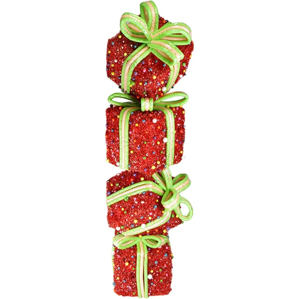 

34" Red and Green Lighted Candy Stacked Gift Boxes Tower Outdoor Christmas Decoration