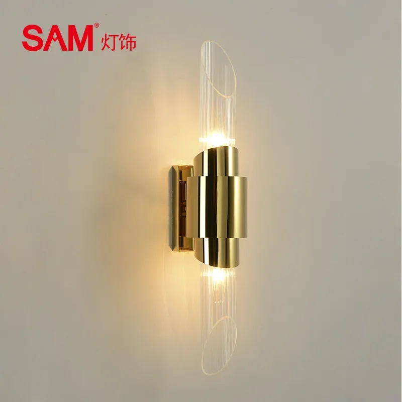 

Postmodern minimalist atmosphere stainless steel mirror titanium bedside wall lamp Hotel room corridor living room wall lamp