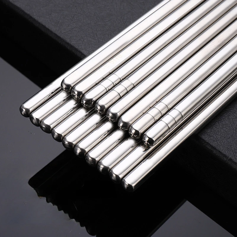 1Pair Chopsticks 304/201 Stainless Steel Non-Slip Chopstick Metal Sushi Stick Chinese Food Chopsticks Lengthen Thicken Tableware