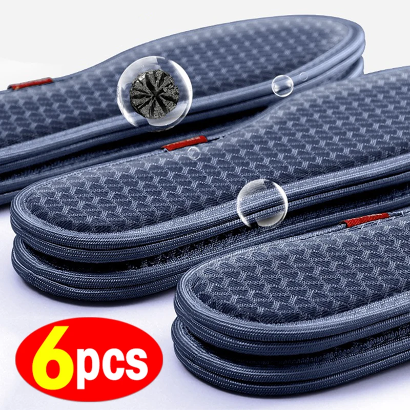 6pcs Bamboo Charcoal Antibacterial Insoles for Shoes Deodorant Running Sports Insole Feet Thickened Shock Absorbing Shoe Sole