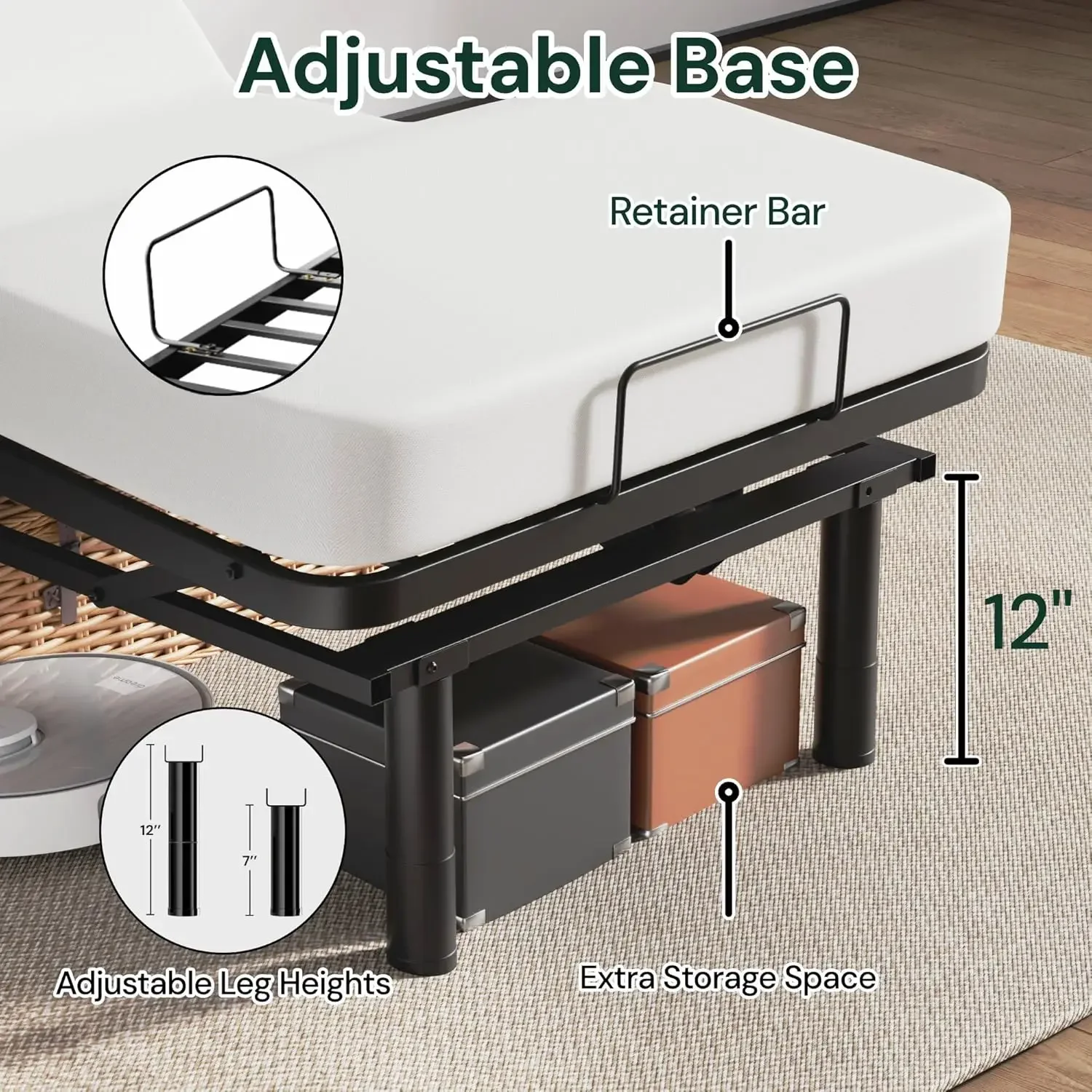 Estrutura de cama ajustável Twin XL, controle remoto com fio, inclinação independente de cabeça e pé, base de estrutura de cama elétrica, cama ajustável L