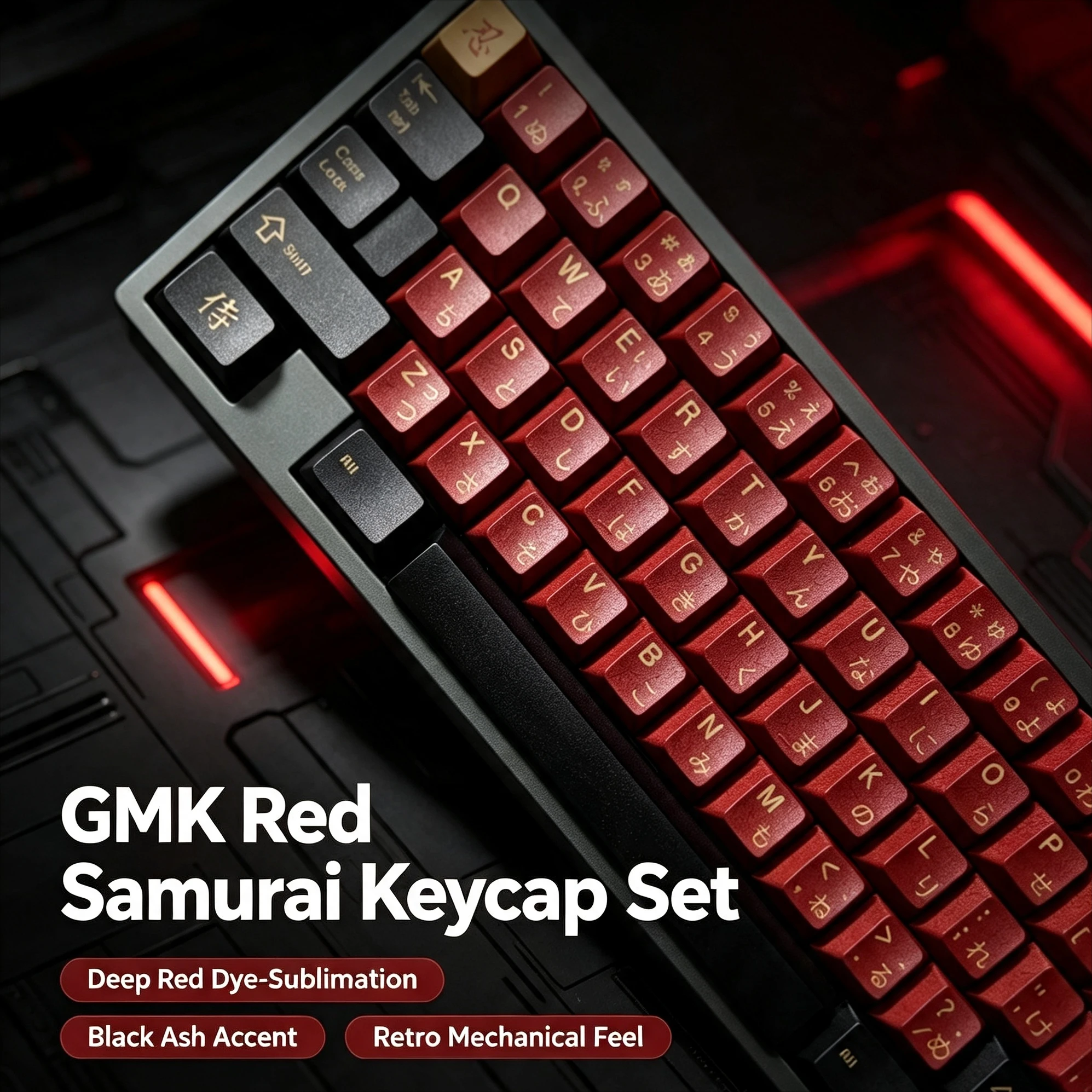 GMK Red Samurai Theme Keycaps Set Replica PBT Cherry Profile Sublimation 7U Custom Original Handmade Compatible with ALICE 40