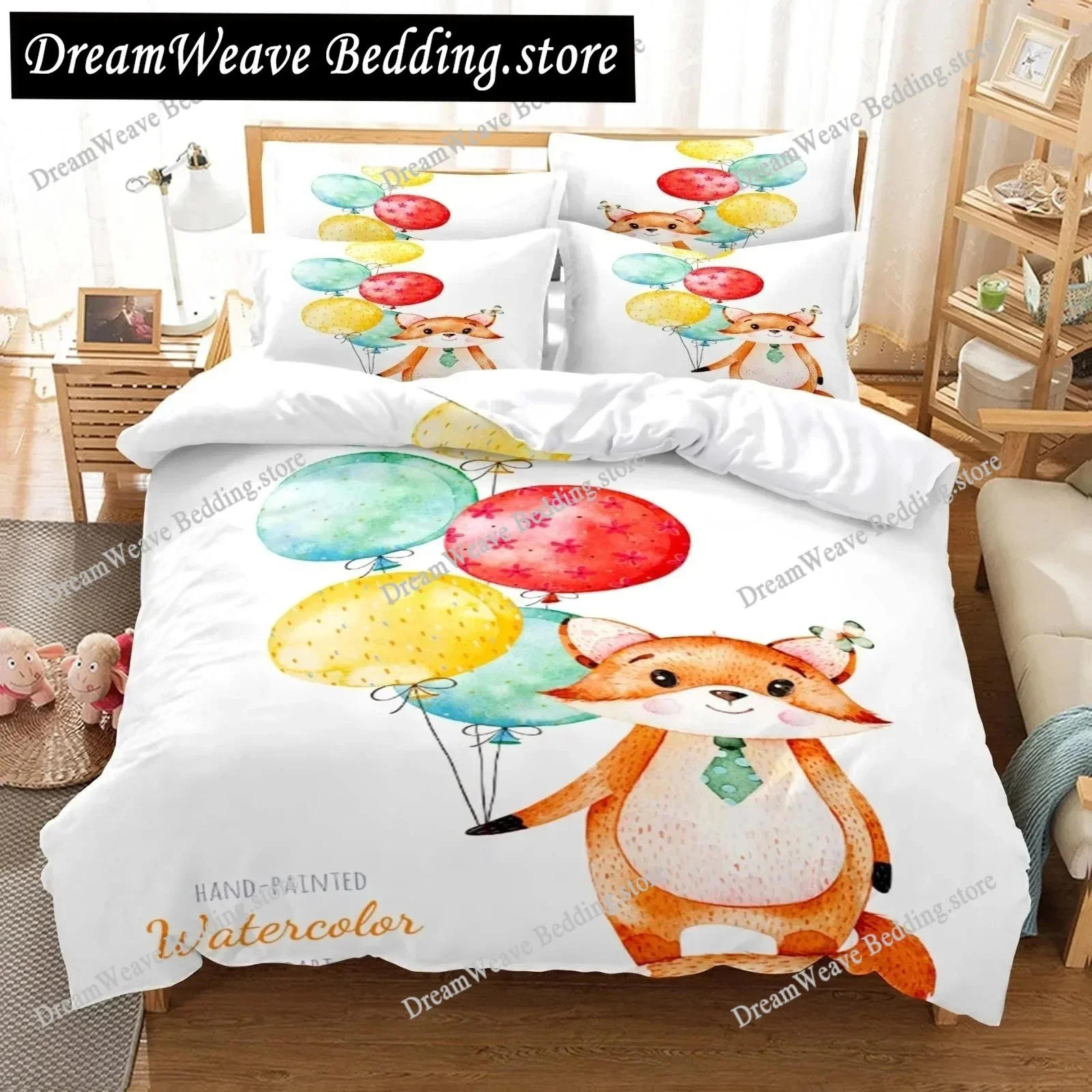

Fox King Queen Duvet Cover Kawaii Cartoon Fox Family Bedding Set for Kids Cute Orange Wild Animal Polyester Quilt Cover963