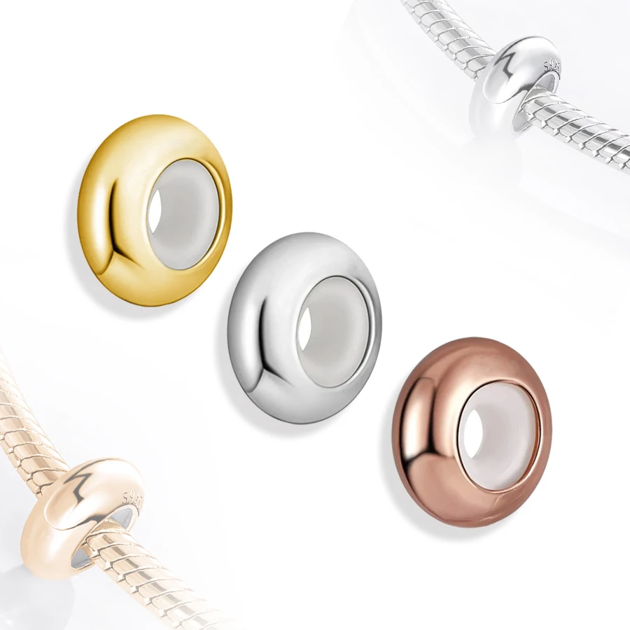 

Бусины-разделители для браслетов-змейок: золотые, розово-золотые, серебряные, стопперы из серебра 925 пробы, аксессуары для изготовления украшений своими руками