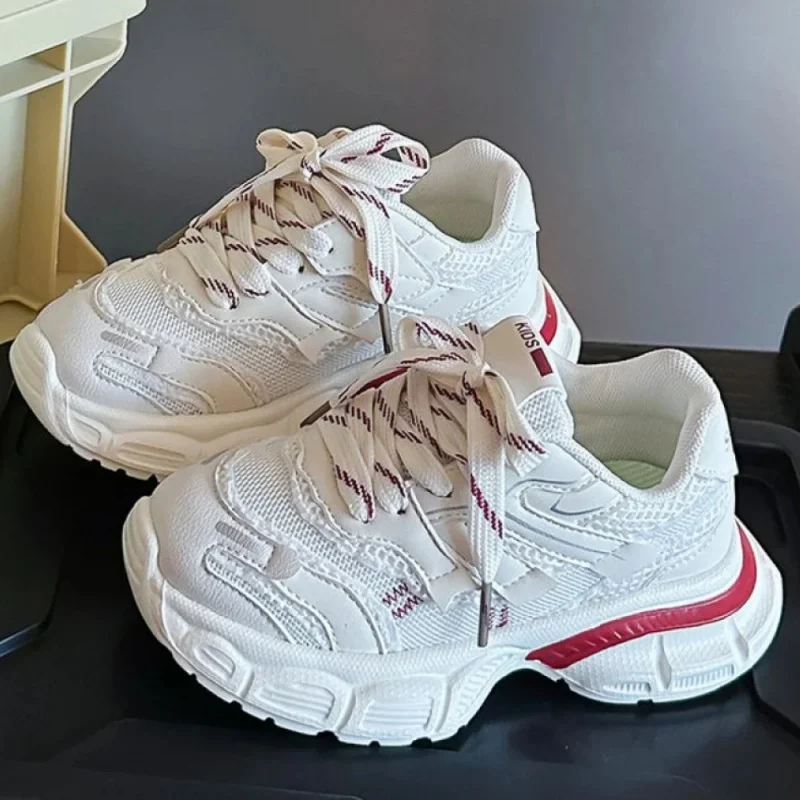 

PU Leather Sport Shoes For Children Mesh Breathable Teenager Kid's Sneakers Anti-slippery Trend Fashion Running Footwear