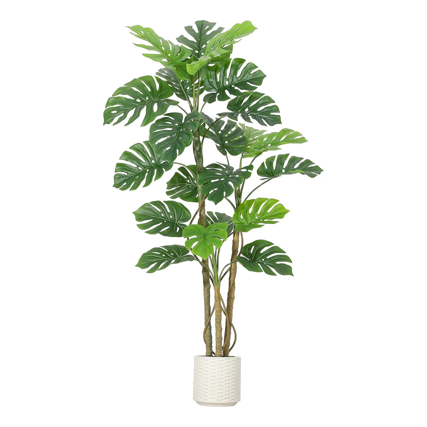 Plante artificielle Monstera de 150 cm à 180 cm, plante artificielle à feuilles de tortue, poteau en plastique incurvé, faux palmier tropical pour la décoration de la maison et du bureau