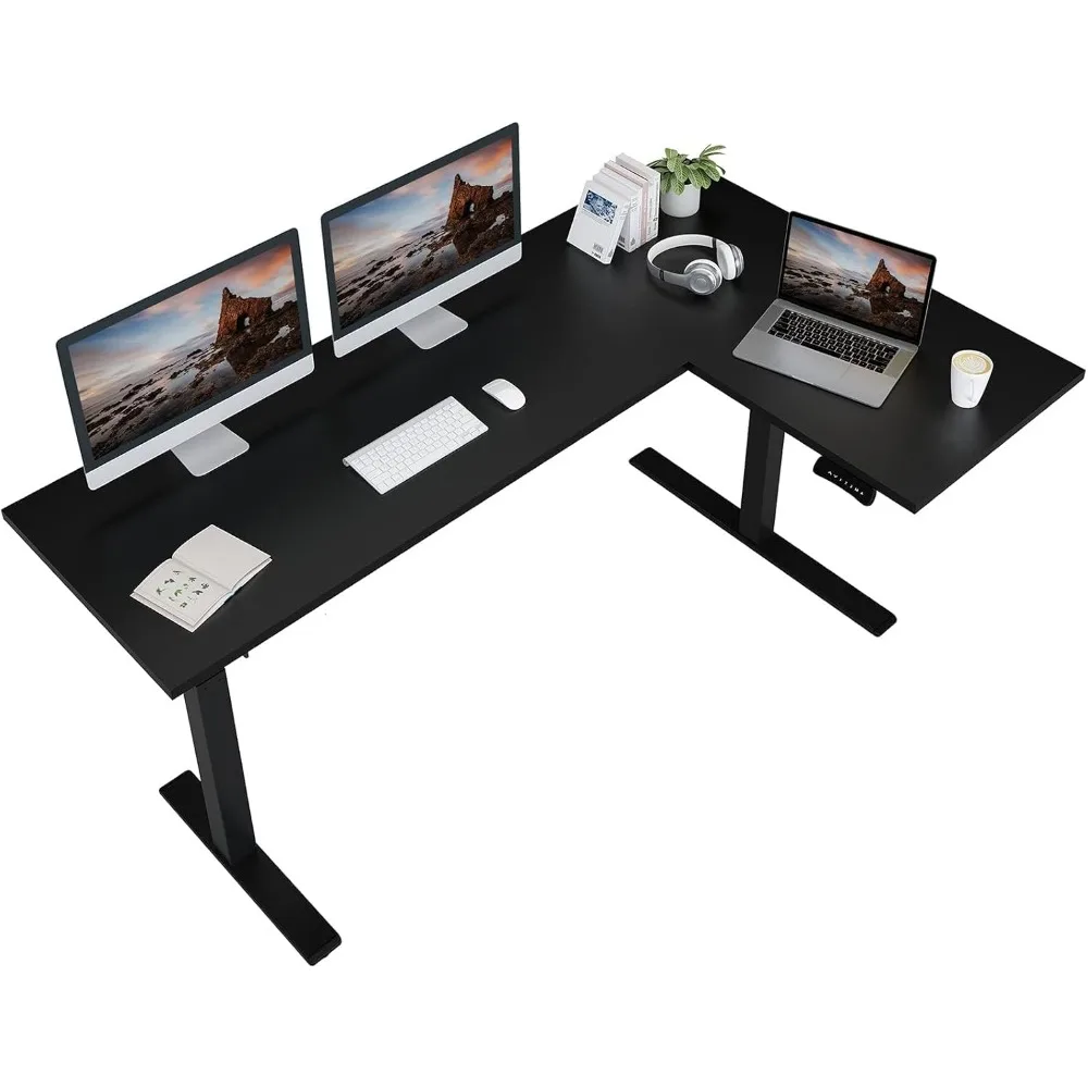 Motor duplo elétrico em pé sentar Stand Up Desk, mesa de canto, mesa ajustável, mesa de escritório, L Em forma de computador