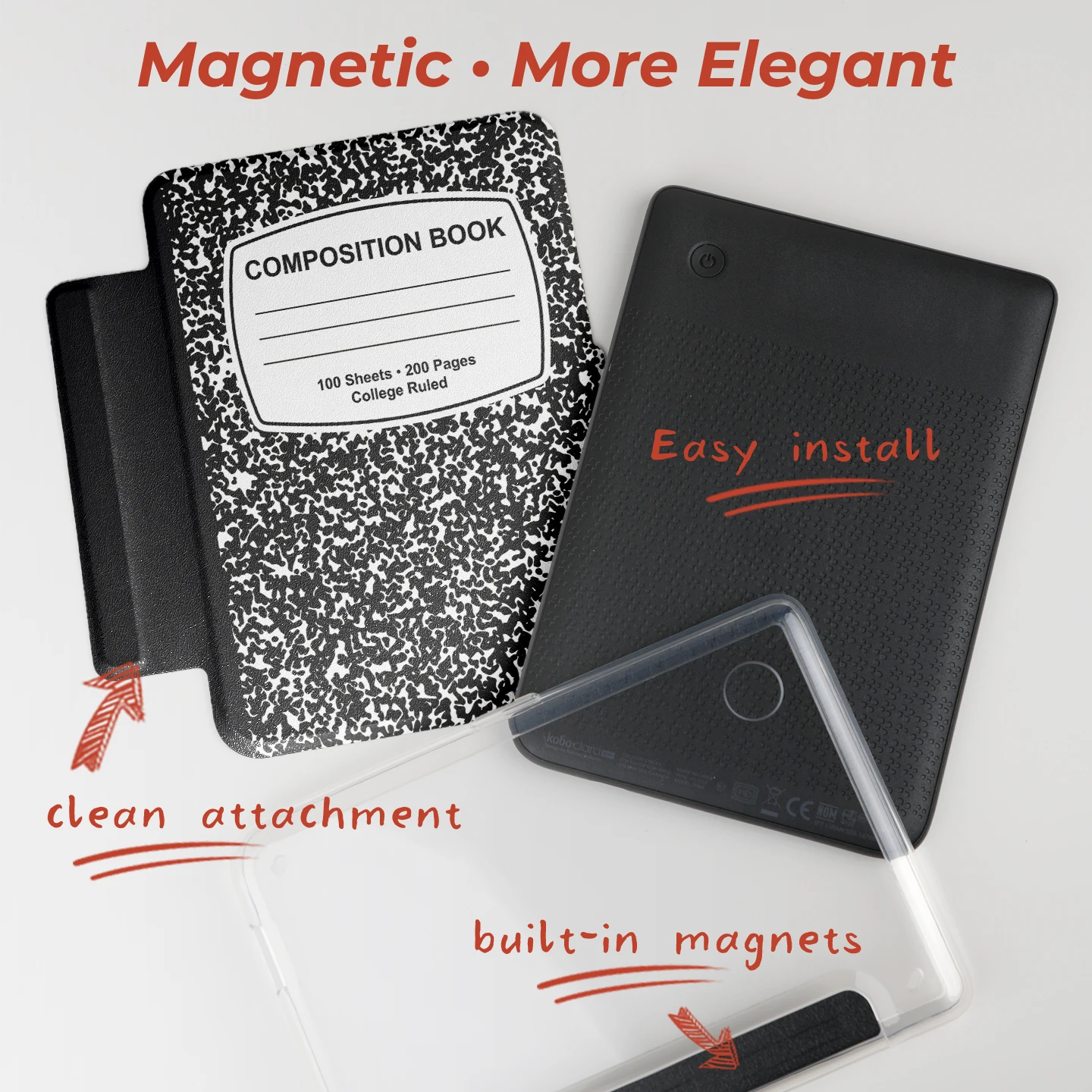 Twosheep Composition Notebook Style Case for Kobo Clara BW / Clara Colour / Clara 2E 6 Inch Magnetic Clear Cover Auto Wake Sleep view 2