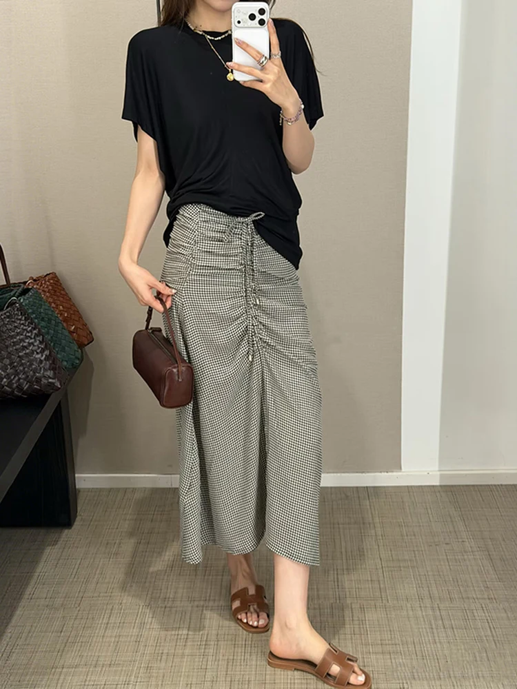 2026 Early Autumn Fashion Lady's Half Skirt with Pleats Fish Tail Side Slit Uneven Polyester Fiber Slimming Style