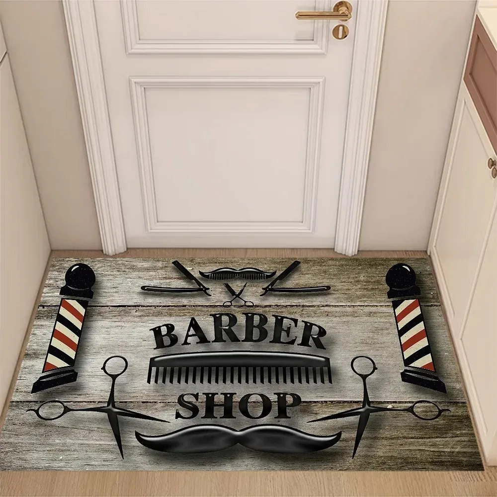 Barber Shop Printed Floor Mat Welcome Entrance Doormat Non-Slip Bath Mat Fashion Hair Salon Graphic Home Area Carpet Rugs