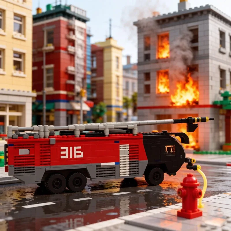 MOC-171112 Building Blocks Firefighting Fire Truck Ladder Fire Platform 1702 Pieces Christmas Toy Gift Decoration Birthday Gift