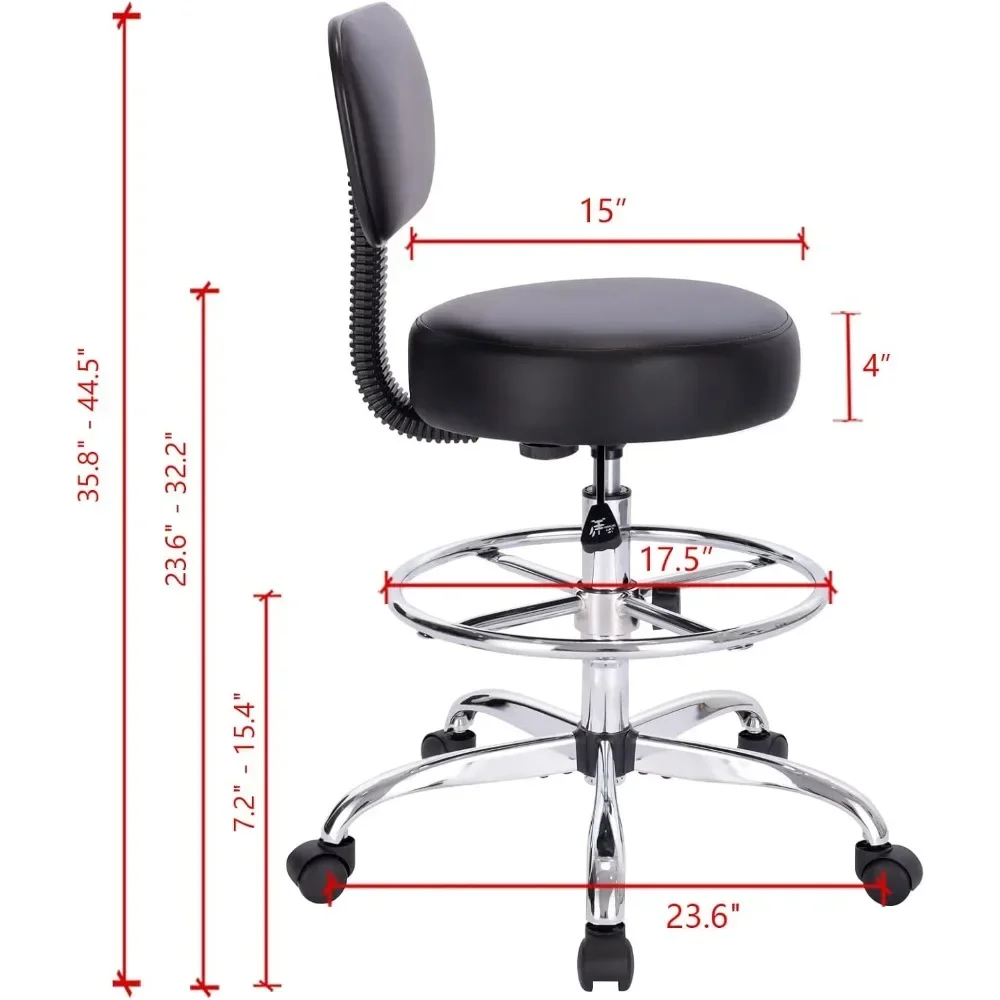 Drafting Chair with Back, Adjustable Foot Rest Rolling Stool, Multi-Purpose Office Desk Chair, Thick Seat Cushion for Home Bar