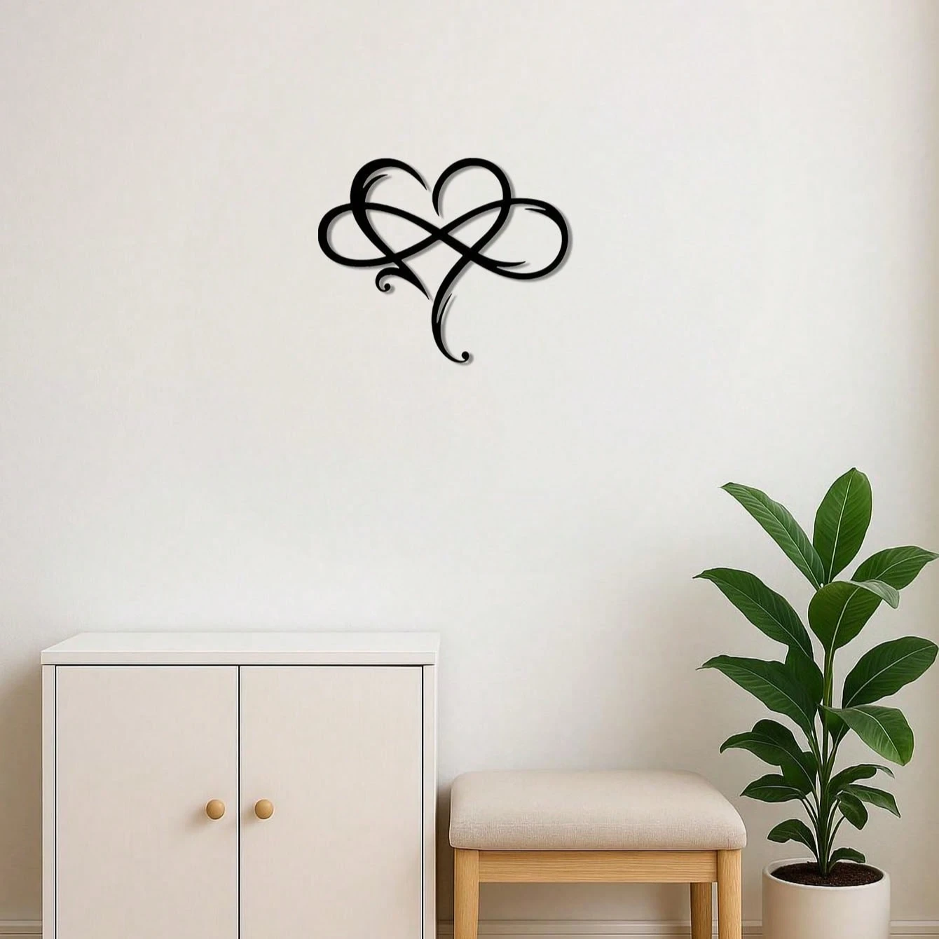 "Infinity Heart Metal Wall Art – Eternal Love Geometric Sculpture | Romantic Decor for Bedroom & Weddings"