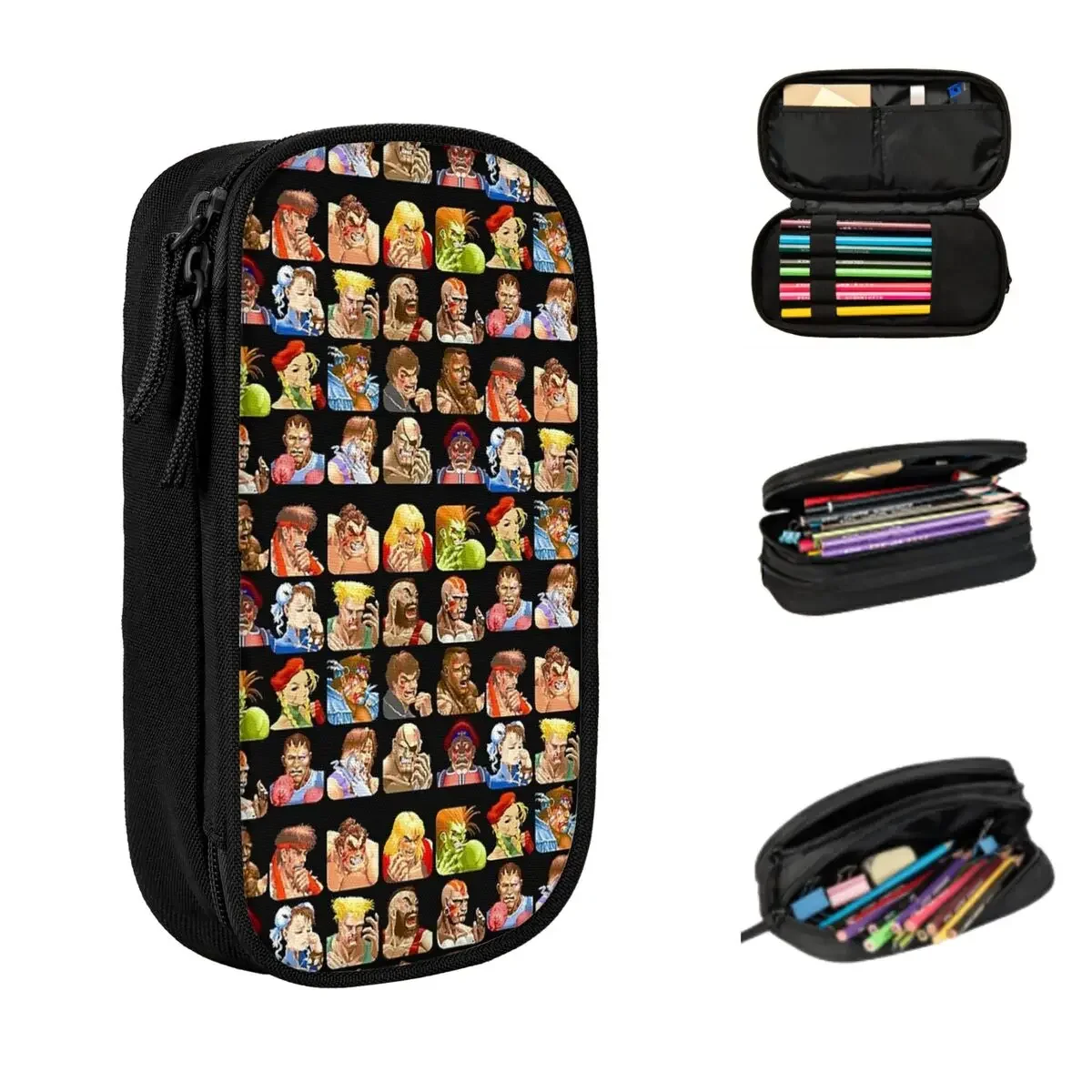 Defeated Portraits Super Street Fighter Pencil Cases Large Capacity Pen Bags Pen Box Pencil Pouch For Boys Girls Students