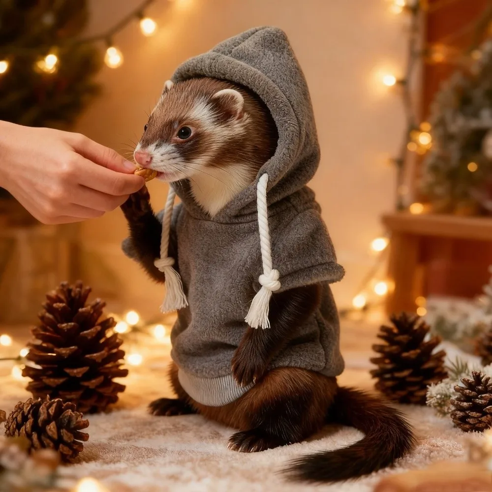 

Skin Friendly Elastic Ferret Hoodie Cozy Soft Ferret Pullover Stylish Drawstring Thick Fleece Hamster Coat Daily Party