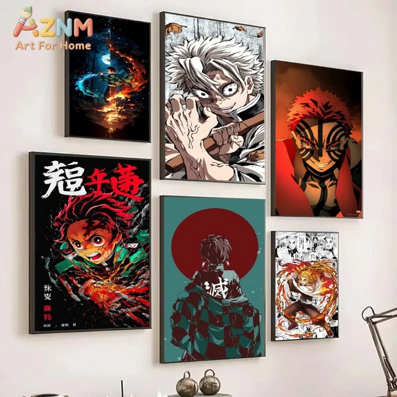 Demon Slayer Tanjiro Water And Fire Breathing Sanemi Akaza Zenitsu Anime Canvas Wall Art Unframed Single Canvas Print Wall Decor