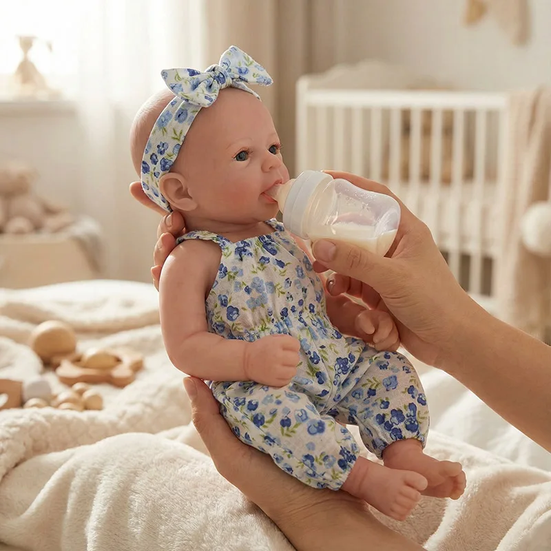 12" Full Solid Silicone Baby Doll Reborn Felicia/Elijah Mini Cute Dolls Elastic Strechable Reborn Dolls Gift Toys Collection