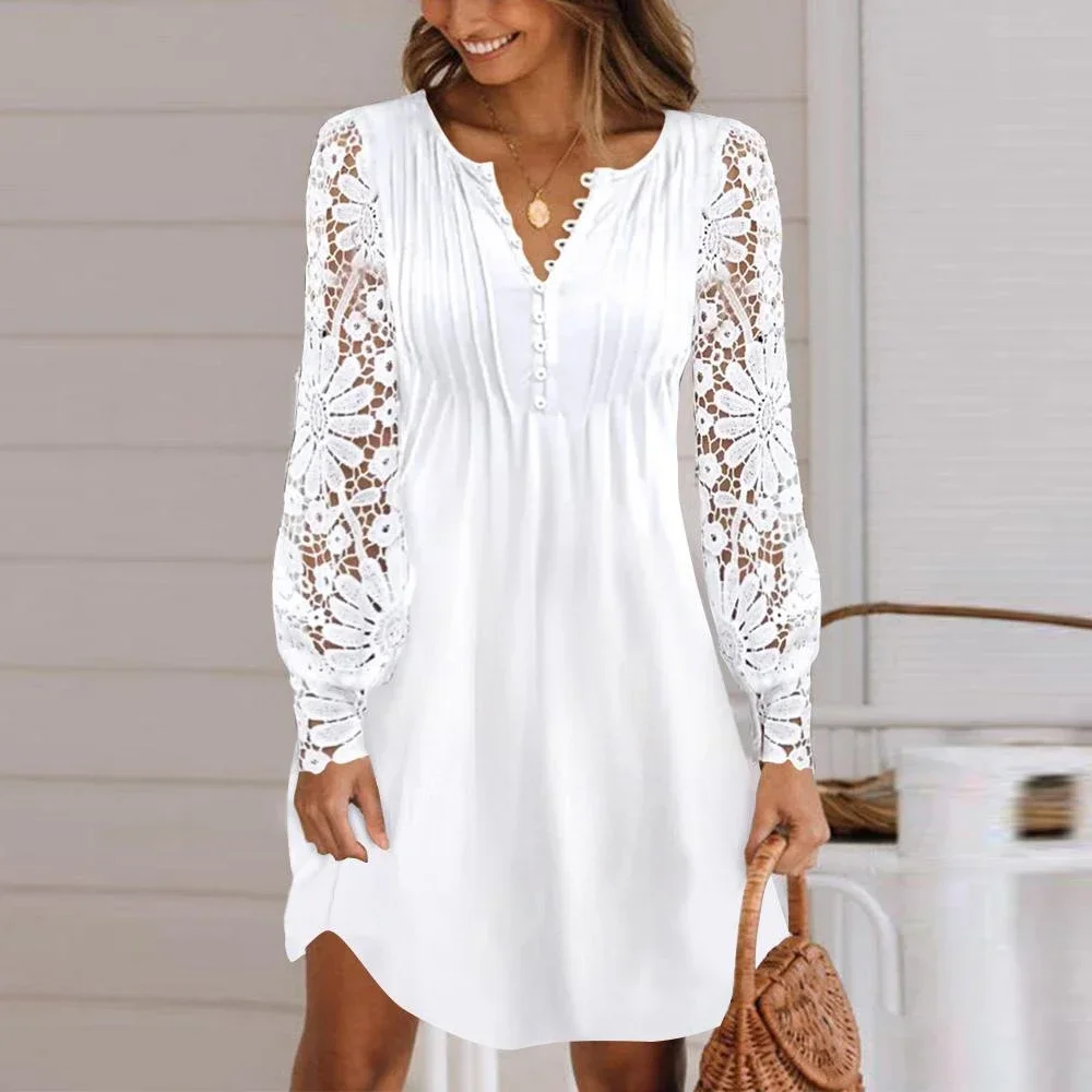 Plus Size Lace dresses Lady Long Sleeved Dress Women fashion Clothing summer Large Size Elegant Vestidos Formal Occas Skirt