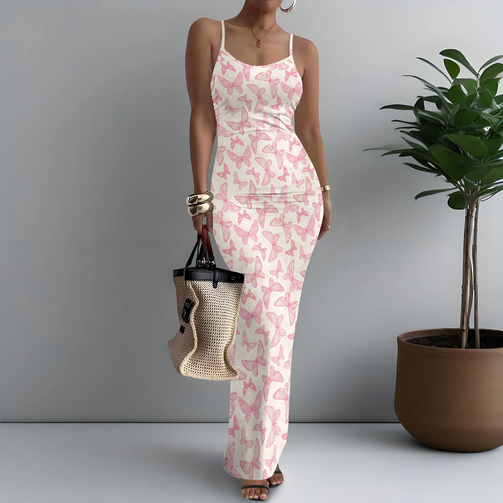 

Women's Spaghetti Strap Maxi Dress Minimalist Butterfly Print Stylish XS-3XL