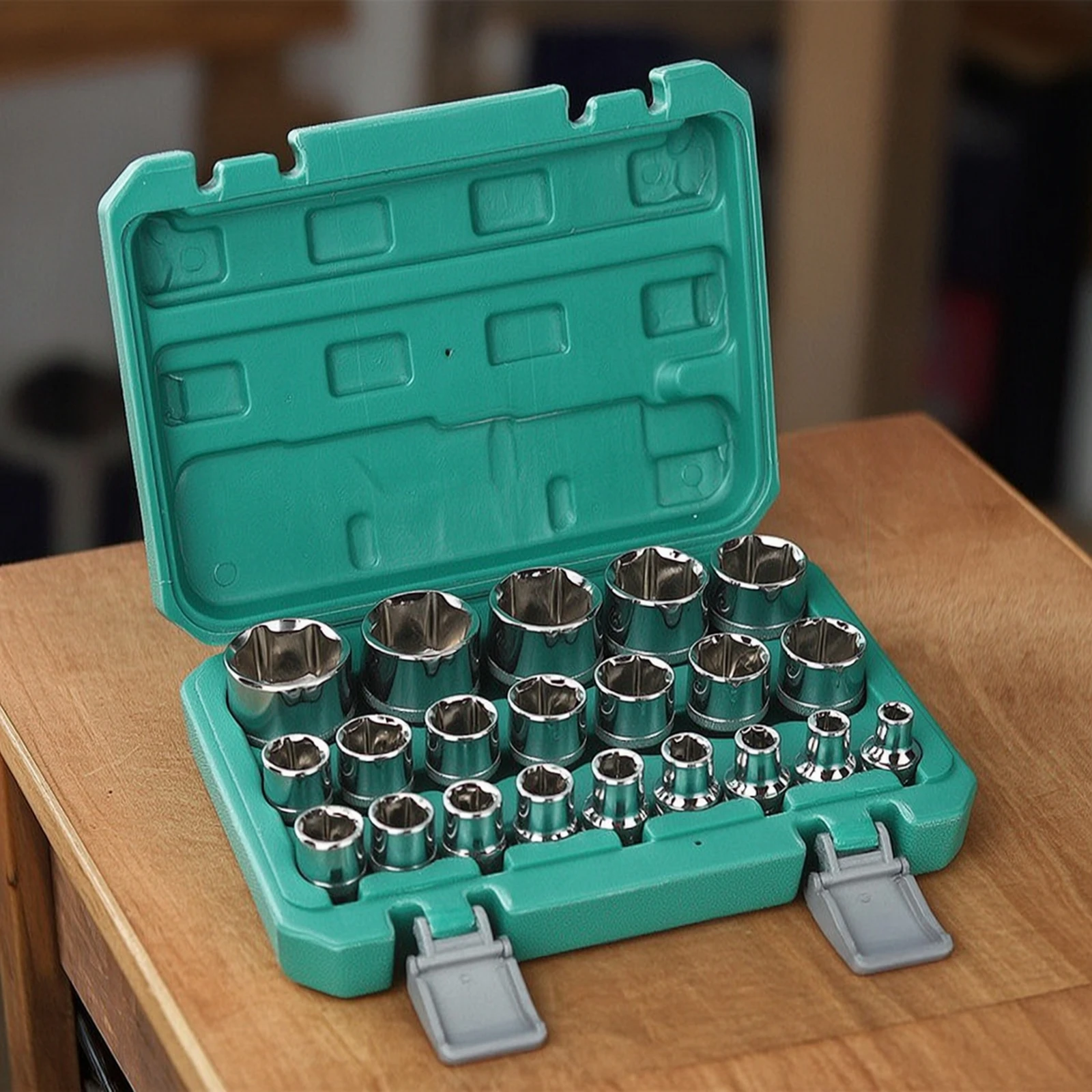21 Pieces Short Socket Set with Carrying Case Compact Drive Socket Set with Case Tool Kit Sturdy Strong for Mechanics