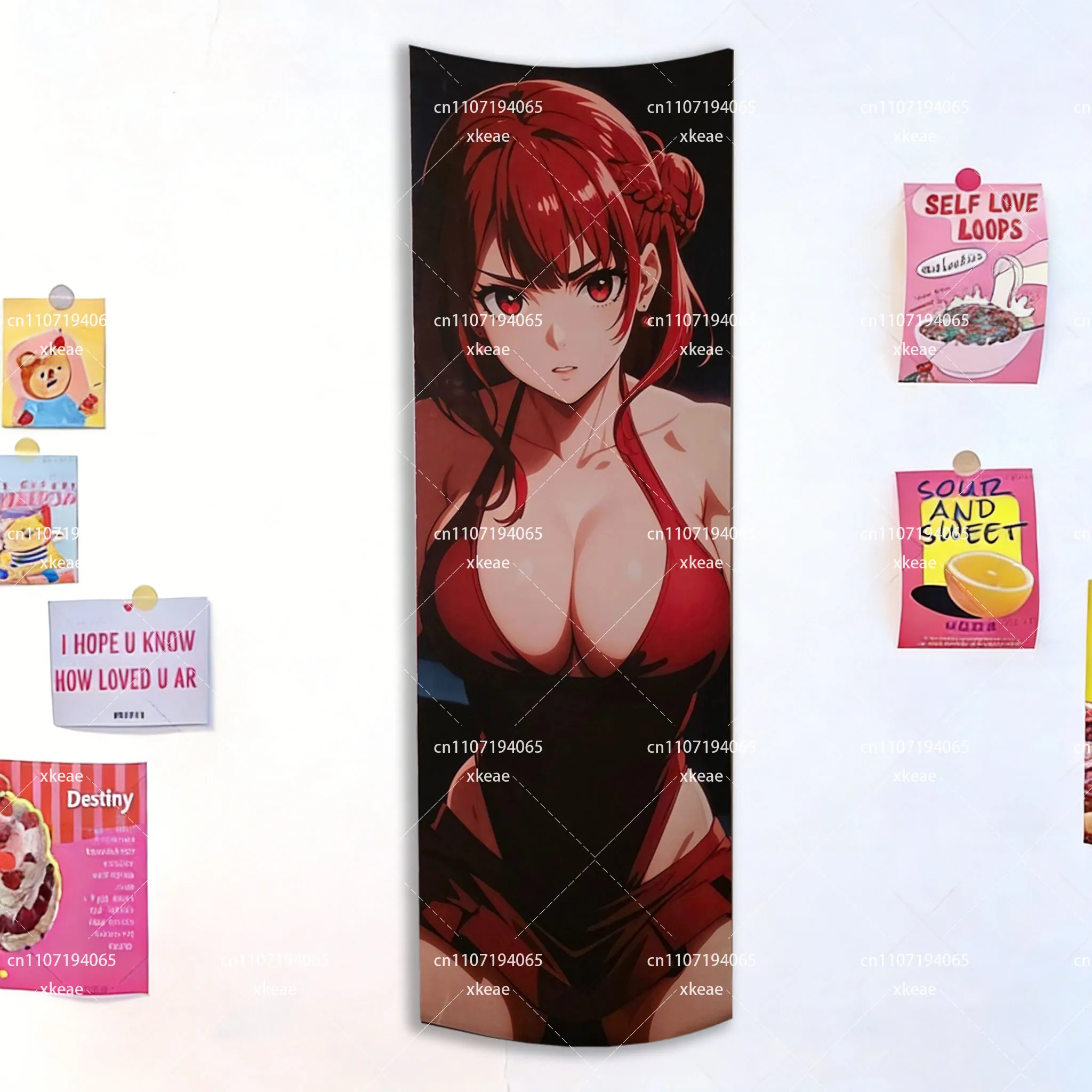 Anime-Wandteppich mit rothaarigem Kriegermädchen, cooler Wandbehang mit weiblichem Kämpferin-Motiv, HD-Druck-Polyester-Poster für Schlafzimmer- und Wohnheimdekoration