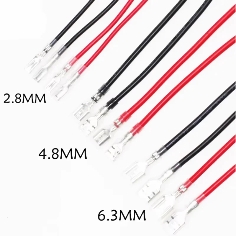 10pcs 2.8/4.8/6.3mm Crimp Terminal Splice Female Spade Connector Splice With Red Black Wire 20cm