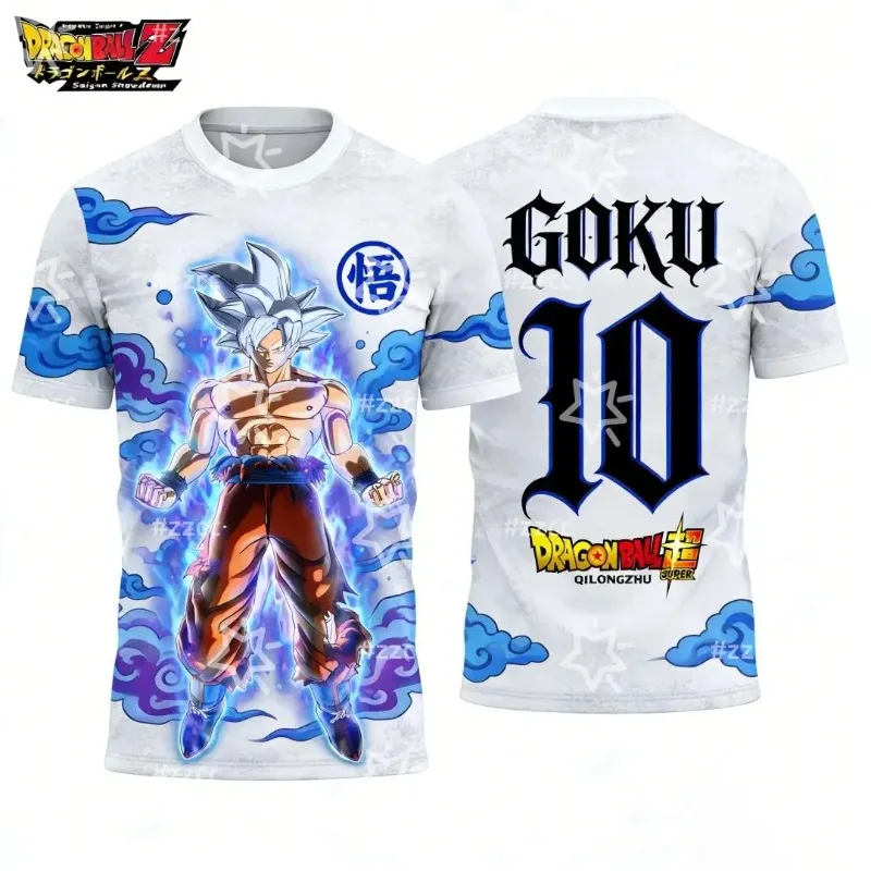 Camiseta Casual de Anime Shonen Harajuku con Estampado 3D Completo, Base Blanca con Logotipo de Goku Super Saiyan 4 de Dragon Ball Z, Transpirable