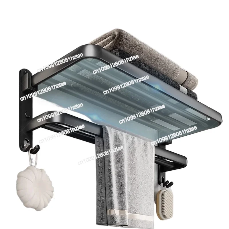 

Black Towel Rack Without Drilling Self-Adhesive Bathroom Towel Rail Shelf Wall Mount Aluminum Alloy Tower Bar Hanger with Hook