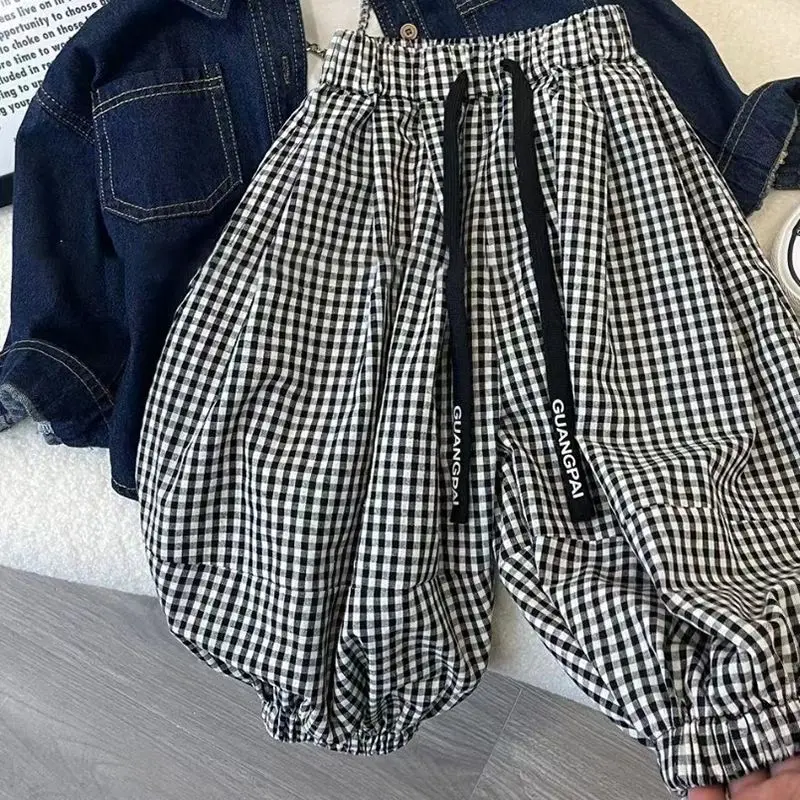 

Summer Mosquito Prevention 2025 New Kids Clothing Loose Thin Plaid Printed Boys Korean Version Casual Cotton Harun Low Trousers