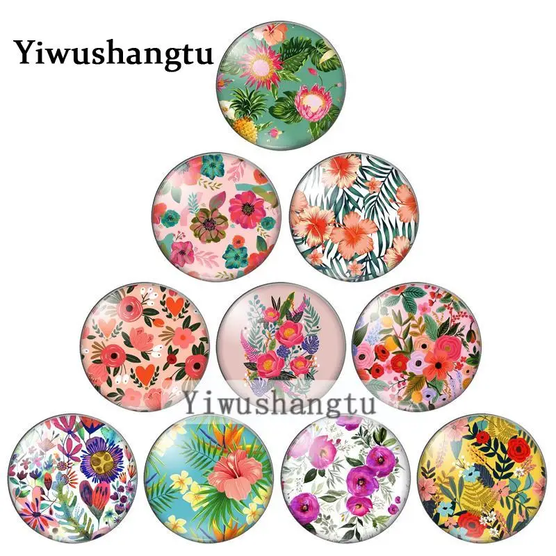 Colourful flowers beauty art painting 12mm/20mm/25mm/30mm Round photo glass cabochon demo flat back Making findings