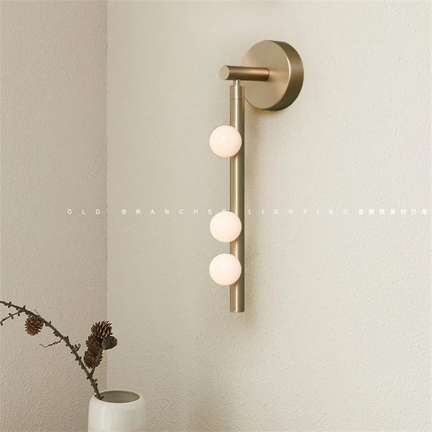 Modern minimalist copper strip wall lamps bedside lamp american industrial living room bedroom white glass wall sconces lights
