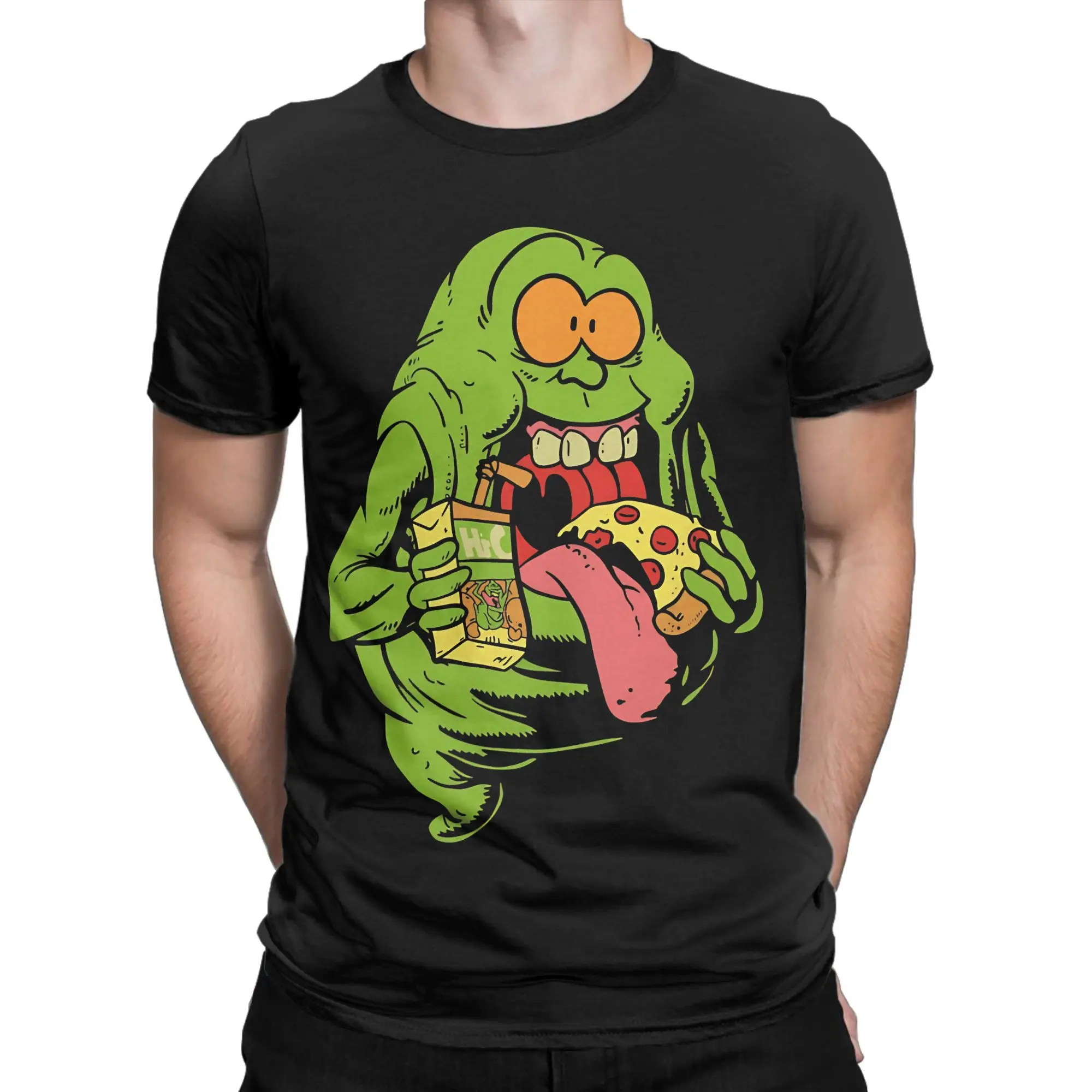 Ghostbusters Slimer Neon T-Shirt Beach  Hippie T Shirts Men's Cotton O Neck 4XL 5XL 6XL Top Tees Short Sleeve Streetwear Tshirt