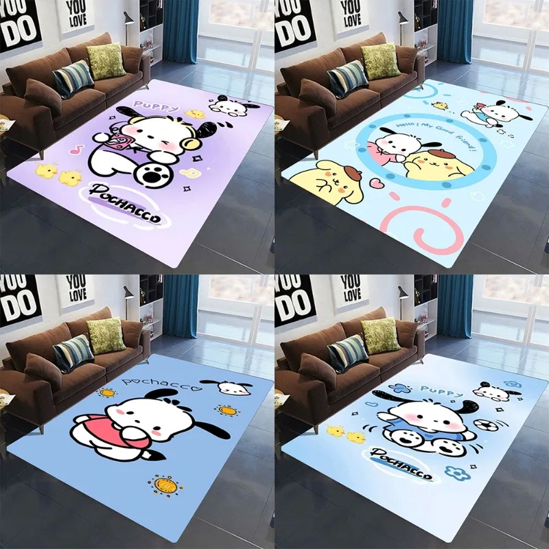 سجادة أرضية مطبوعة من Kawaii Sanrio Pochacco مساحة كبيرة غير قابلة للانزلاق لتزيين غرفة المعيشة والأريكة وغرفة النوم، لطيفة جدًا وجمالًا