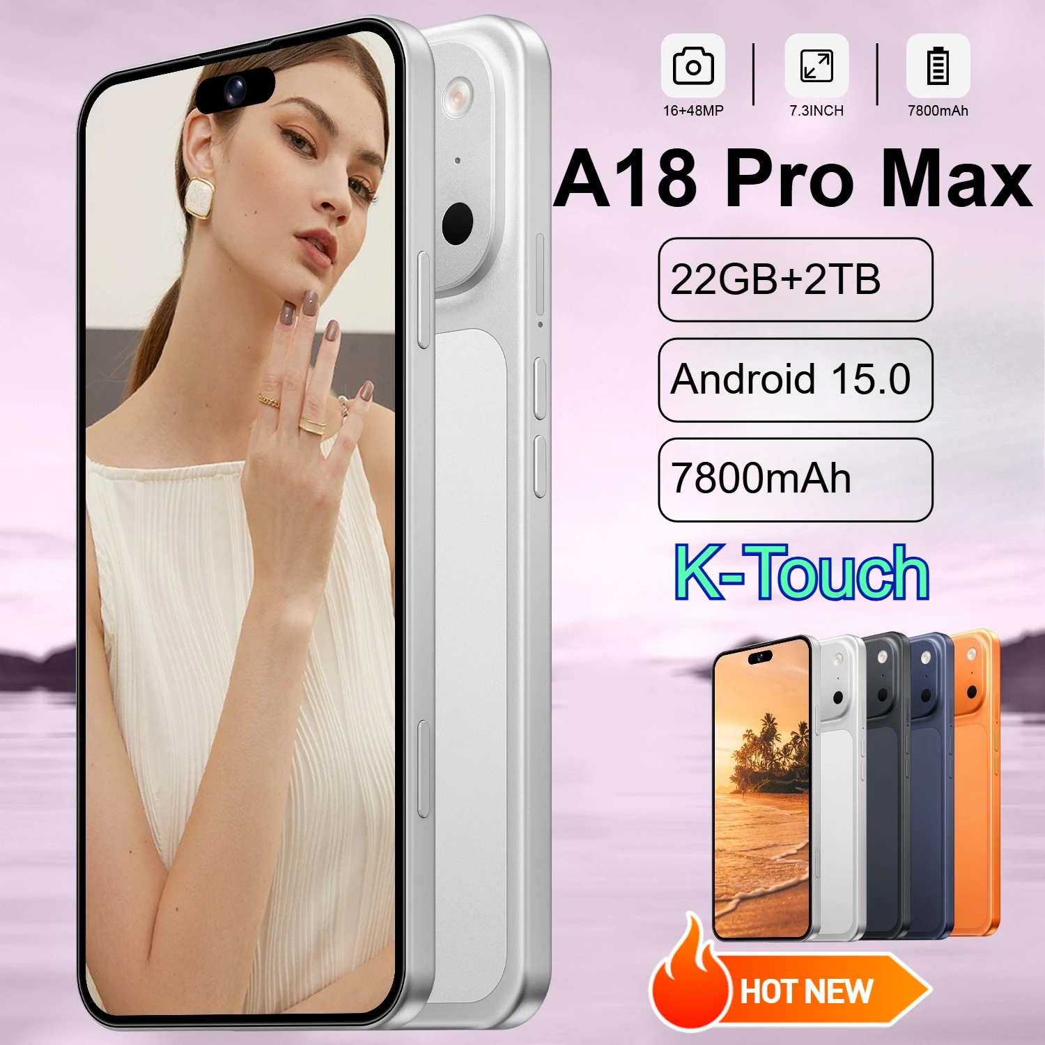 K-Touch NEW Smartphone Android 5G For A18 Pro Max Smart Mobile Phones Dual Sim 22G+2TB 7.3inch HD Cell Phone Face Unlocked 16+48MP 4G 5G Dual SIM 7800mAh Battery HOT