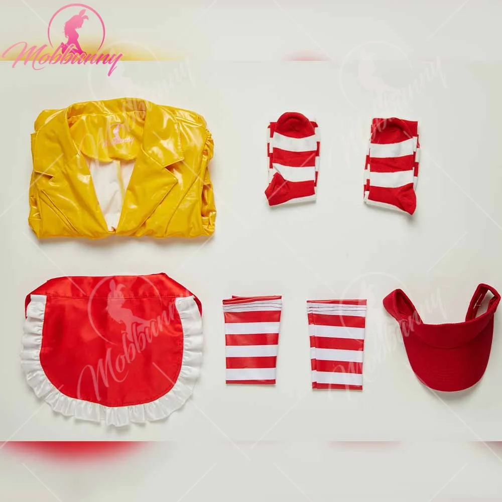 Afbeelding 7: Mobbunny dames sexy lingerie meid uniform set serveerster gele jurk met rode schort en hoed Halloween cosplay kostuum