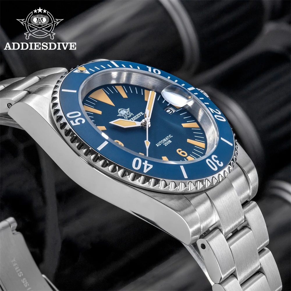 Addiesdive mergulhador relógio novos relógios de pulso automáticos ad2064 nh35 luminosa moldura cerâmica safira 20bar à prova dwaterproof água relógio masculino